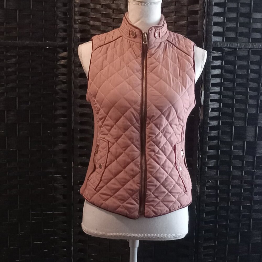 LOVE TREE Pale Pink Brown Quilted Vest Womans Size Small